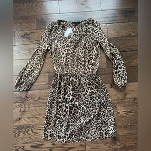 White House Black Market Leopard Print Long Sleeve Dress